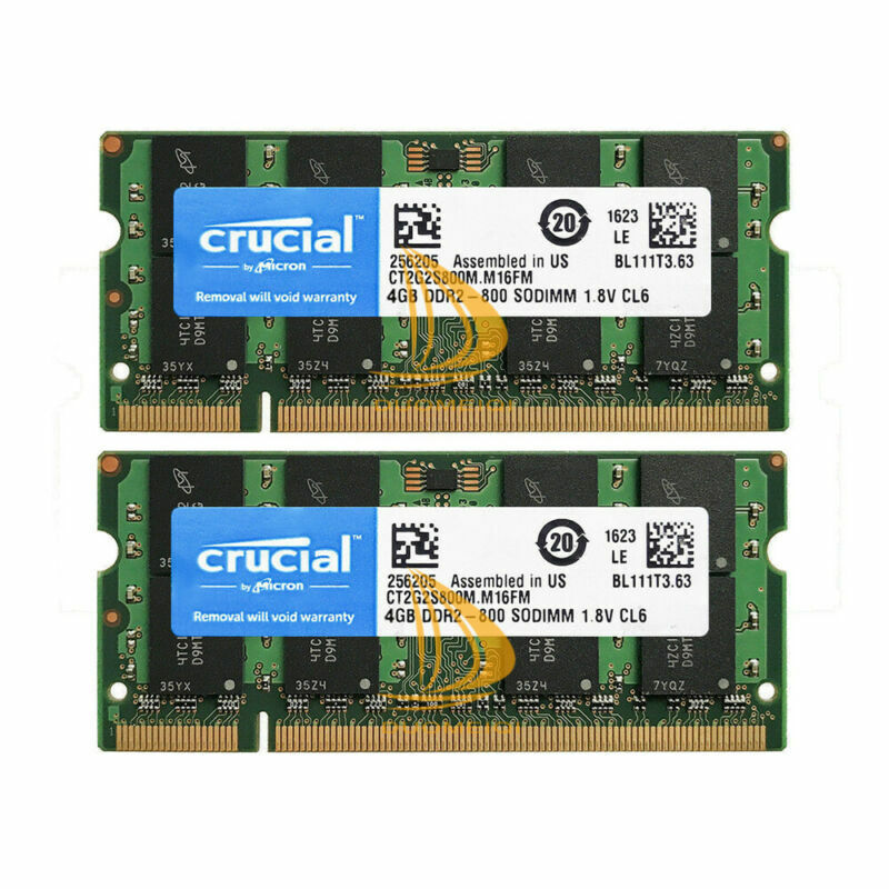 Lot Crucial 8GB 4GB 2GB 2RX8 PC2-6400 DDR2-800MHz 1.8V SODIMM RAM Laptop Memory