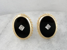 Vintage Onyx and Diamond Cufflinks with Rope Edge in Fine Gold picture