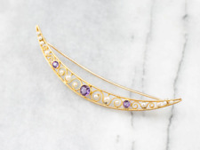 Amethyst and Pearl Crescent Moon Brooch picture