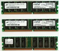 2x Crucial 184-pin 512mb unbuff DIMM 64MX64 DDR PC3 + 1 Samsung 256mb DDR PC2700 picture