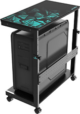 Height Adjustable Computer Tower Stand, 2-Tier Atx-Case CPU Holder Cart under De picture