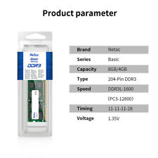 Netac DDR3 ram 8GB 1600MHz Memory RAM LAPTOP 1.35V PC3-12800 204-Pin SO-DIMM picture