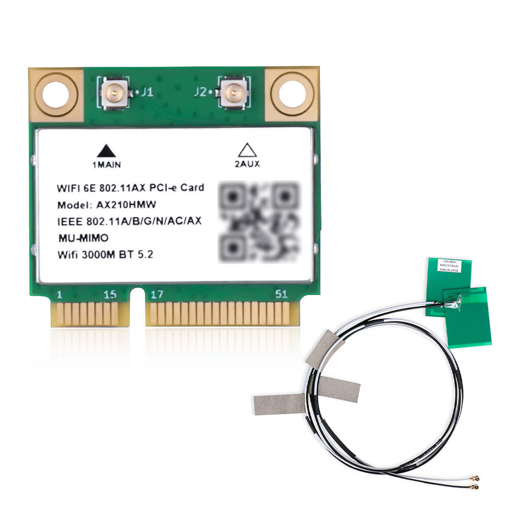 AX210 Wireless Network Card 5374M WIFI 6E 2.4G/5G Dual-Band BT 5.2 MINI PCIE AX210 Wireless Network Card 5374M WIFI 6E 2.4G/5G Dual-Band BT 5.2 MINI PCIE