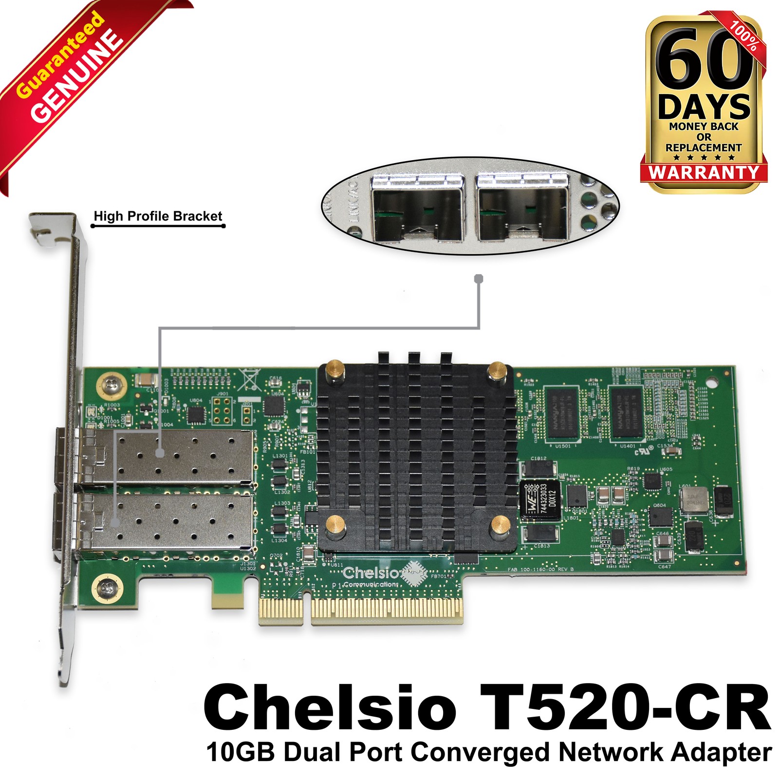 Dell Chelsio T520-CR 2-Ports 10Gb/s SFP+ PCIe 3.0 FH Network Adapter CNA PDHV4 Dell Chelsio T520-CR 2-Ports 10Gb/s SFP+ PCIe 3.0 FH Network Adapter CNA PDHV4