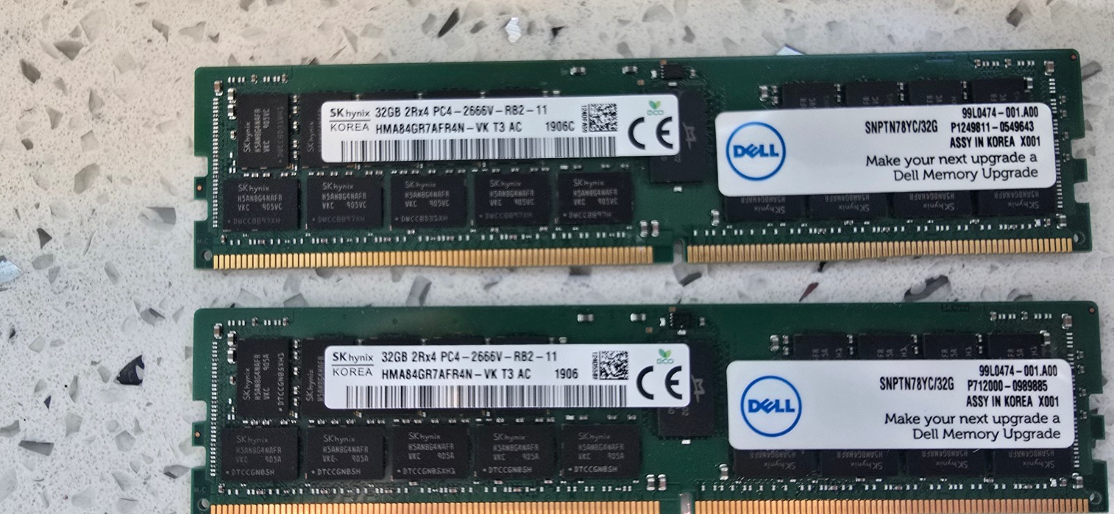 Dell Hynix 32GBx2 64GB PC4-2666V RDIMM SNPTN78YC HMA84GR7AFR4N-VK T3 AC 0TN78Y Dell Hynix 32GBx2 64GB PC4-2666V RDIMM SNPTN78YC HMA84GR7AFR4N-VK T3 AC 0TN78Y