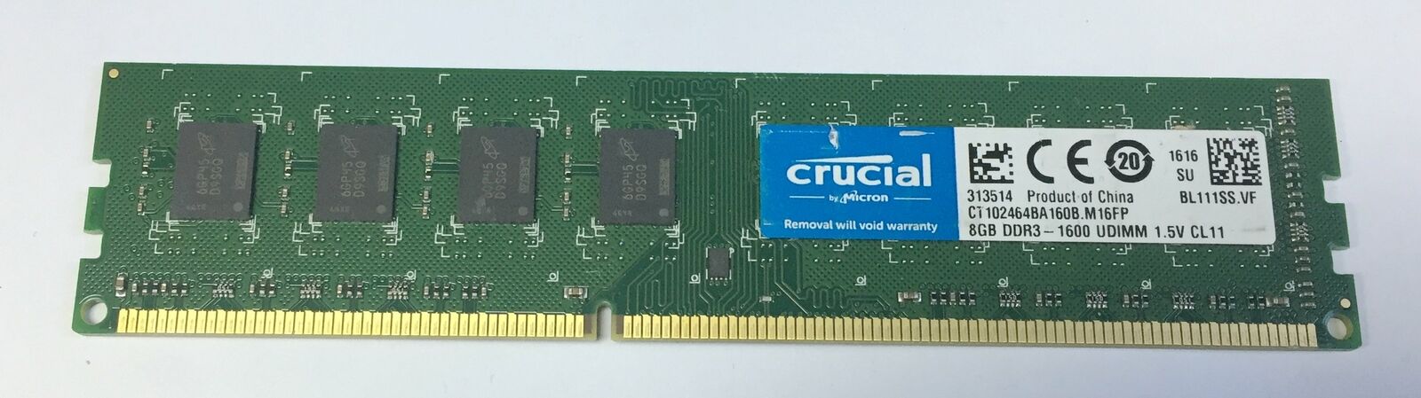 CRUCIAL 8GB x1 DDR3L-1600HMZ CT102464BD160B.M16FP UDIMM Desktop 1.35V RAM 240pin