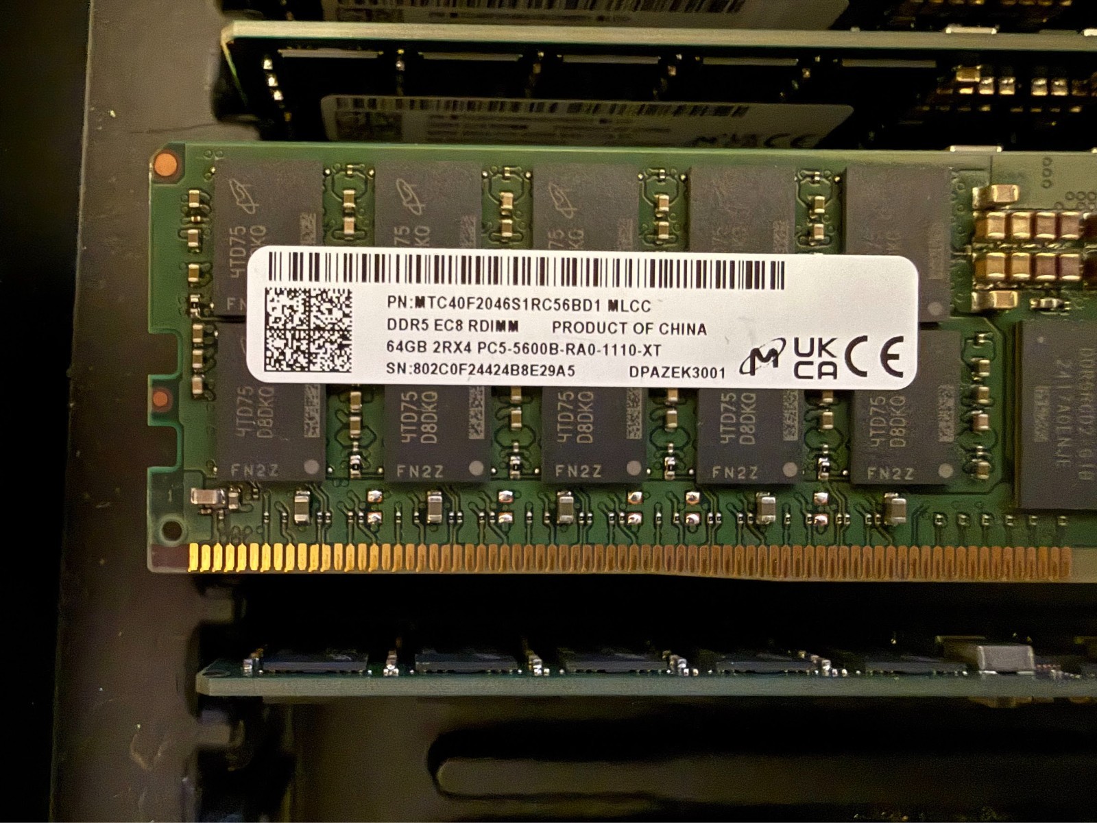 512GB (8x64GB) Micron DDR5 5600 PC5-44800 RDIMM Server RAM MTC40F2046S1RC56BD1 512GB (8x64GB) Micron DDR5 5600 PC5-44800 RDIMM Server RAM MTC40F2046S1RC56BD1