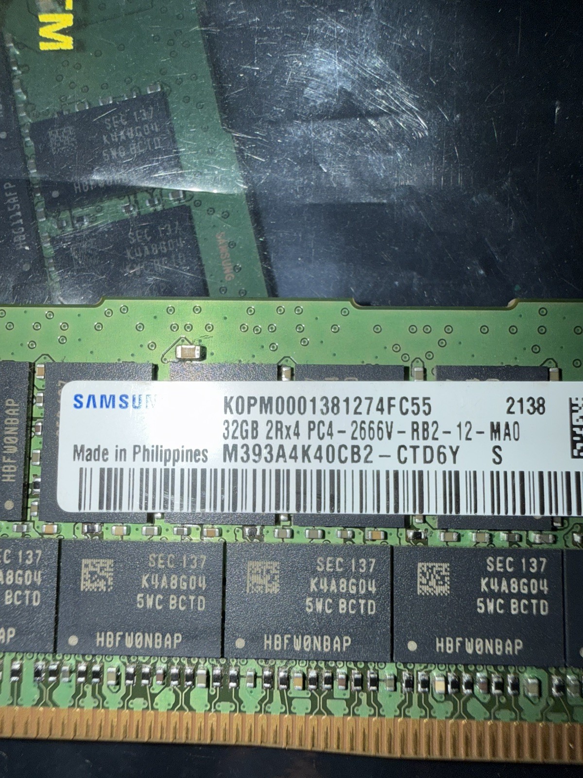 Samsung 128GB (4x32GB) DDR4 PC4-2666V ECC Server RAM 288-Pin M393A4K40CB2-CTD6Y
