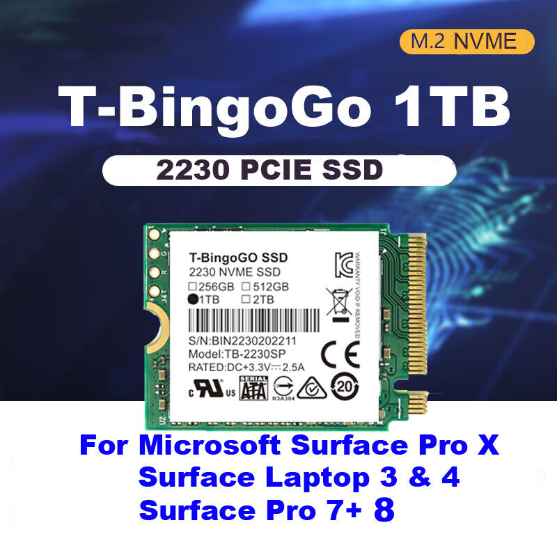 NEW 2230 SSD 1TB NVMe PCIe for Microsoft Surface Pro X 7+ 8 Surface Laptop 3 & 4