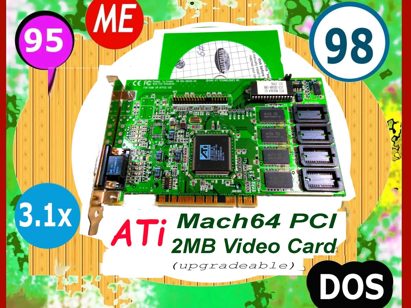 RETRO DOS✔️2MB expandable Windows 3.1x✔️98 PCI video card✔️ATI Mach64✔️1996 RARE RETRO DOS✔️2MB expandable Windows 3.1x✔️98 PCI video card✔️ATI Mach64✔️1996 RARE