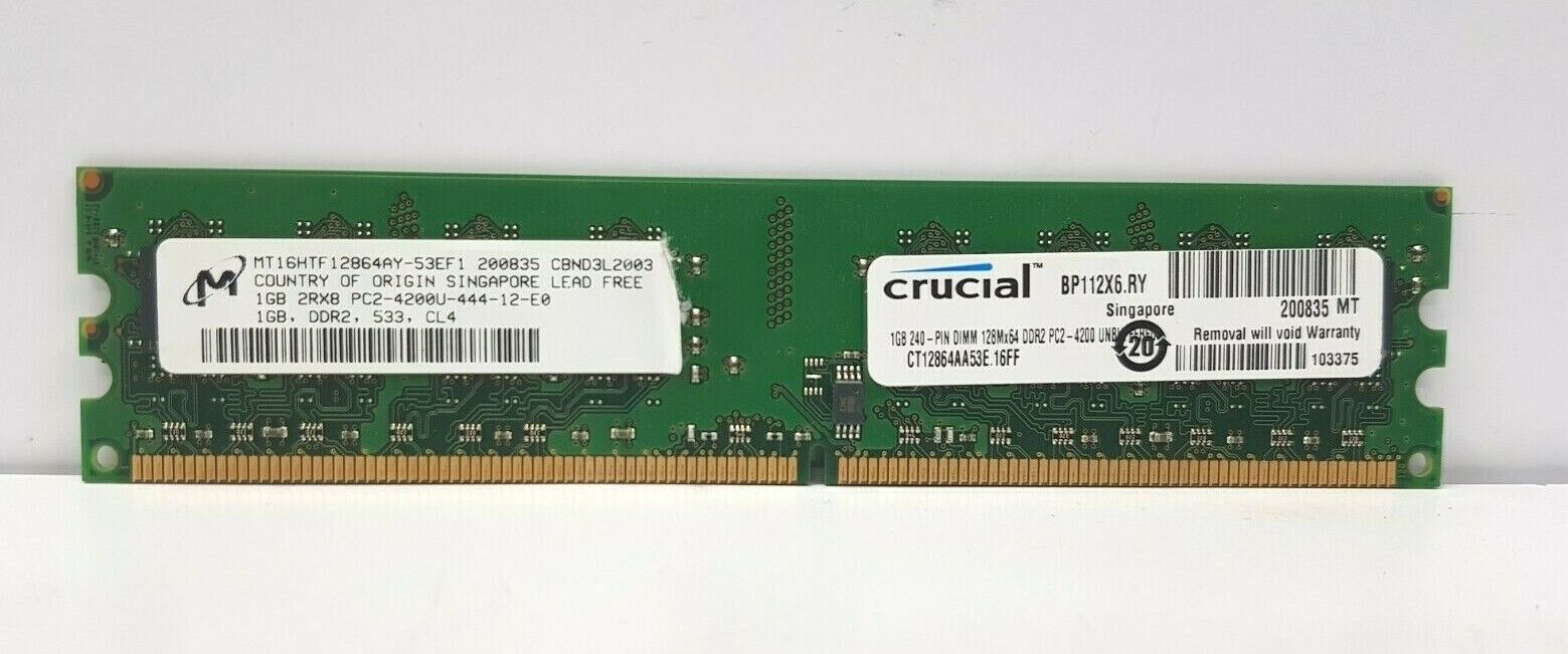 CRUCIAL RAM CARD 1GB 240-PIN DIMM CT12864AA53E.16FF BP112X6.RY / FAST SHIP 