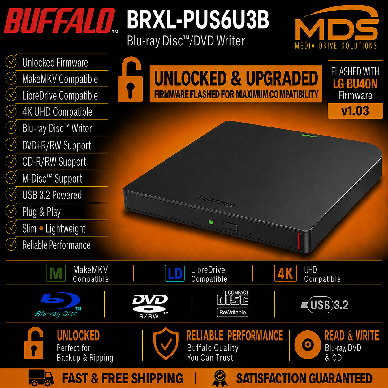 Buffalo BRXL-PUS6U3B, 4K UHD, firmware Flashed, Unlocked, LibreDrive, MakeMKV Buffalo BRXL-PUS6U3B, 4K UHD, firmware Flashed, Unlocked, LibreDrive, MakeMKV