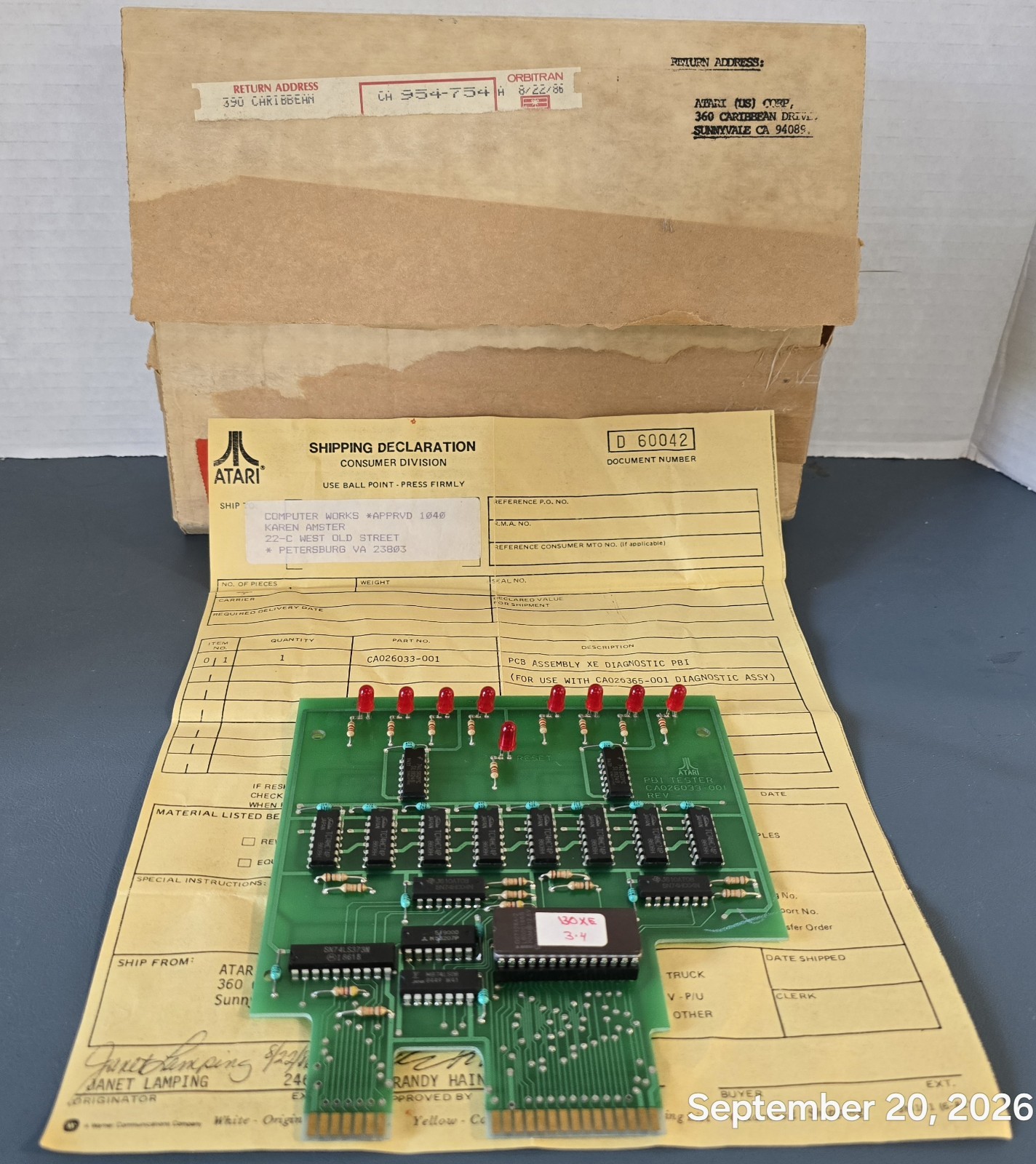 Original Atari PCB XE Diagnostic PBI CA026033-001 — UNTESTED 1986 w/ document Original Atari PCB XE Diagnostic PBI CA026033-001 — UNTESTED 1986 w/ document