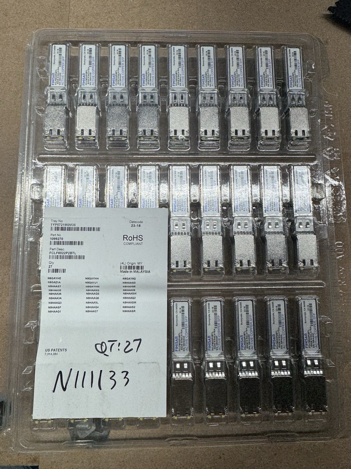Finisar Copper SFP 1Gbps Transceiver Module FCLF8522P2BTL (34 total) Finisar Copper SFP 1Gbps Transceiver Module FCLF8522P2BTL (34 total)