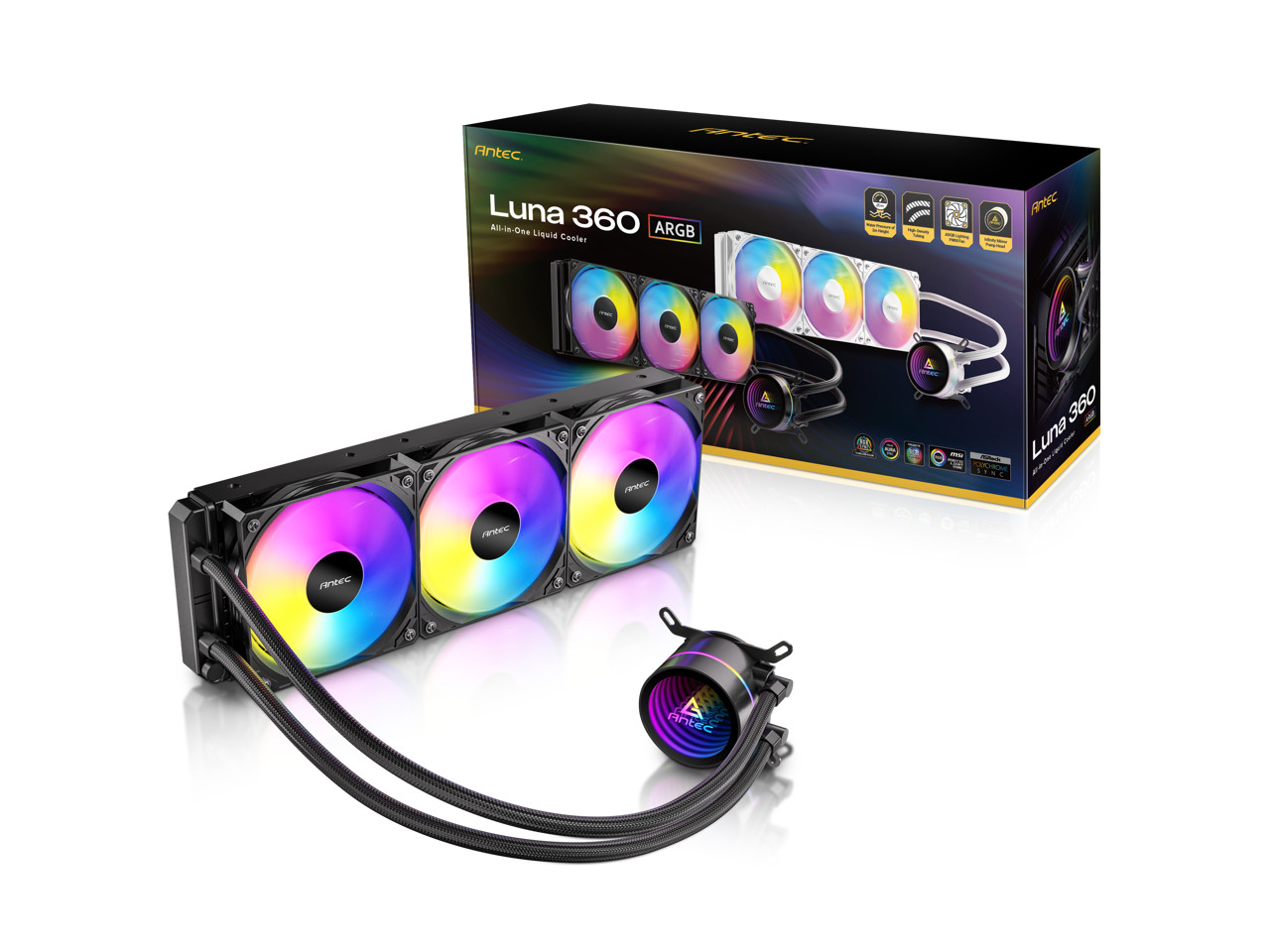 Antec Luna 360 ARGB AIO Liquid CPU Cooler, 3x120mm PWM ARGB Fans, Infinity Mirro Antec Luna 360 ARGB AIO Liquid CPU Cooler, 3x120mm PWM ARGB Fans, Infinity Mirro