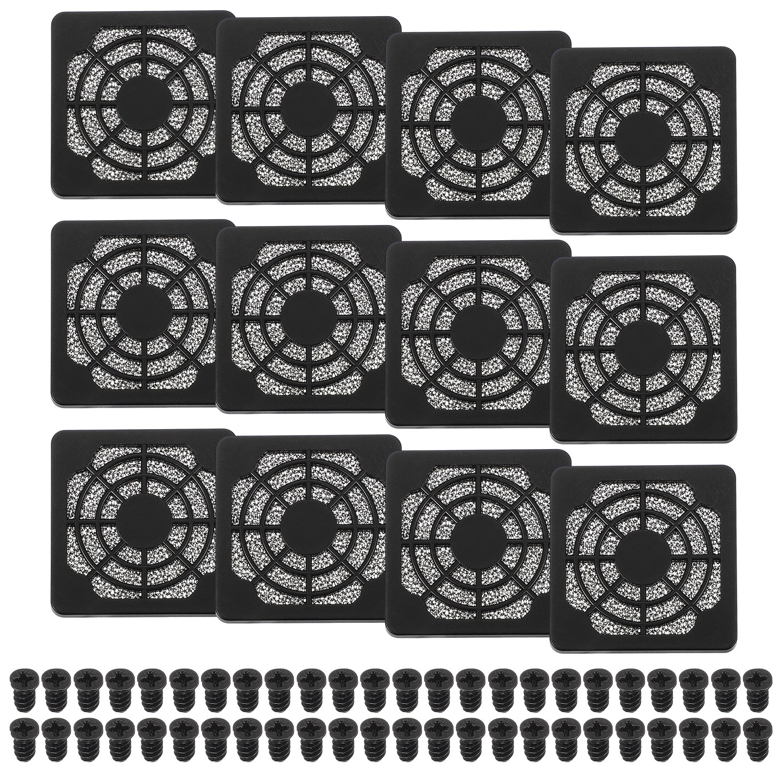 12Pcs 50mm Fan Filter Grill Plastic Ventilation Grill Cover with Screws Black