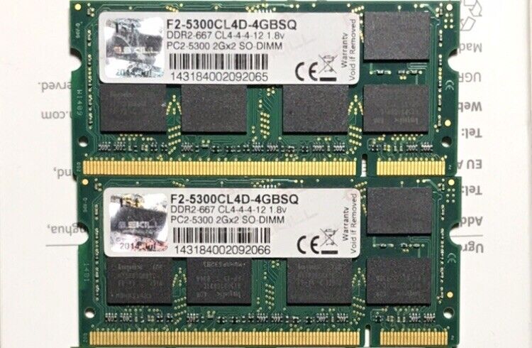 G.Skill 4GB (2X2GB) DDR2-667 PC2-667 SODIMM Laptop Memory RAM F2-5300CL5D-4GBSA