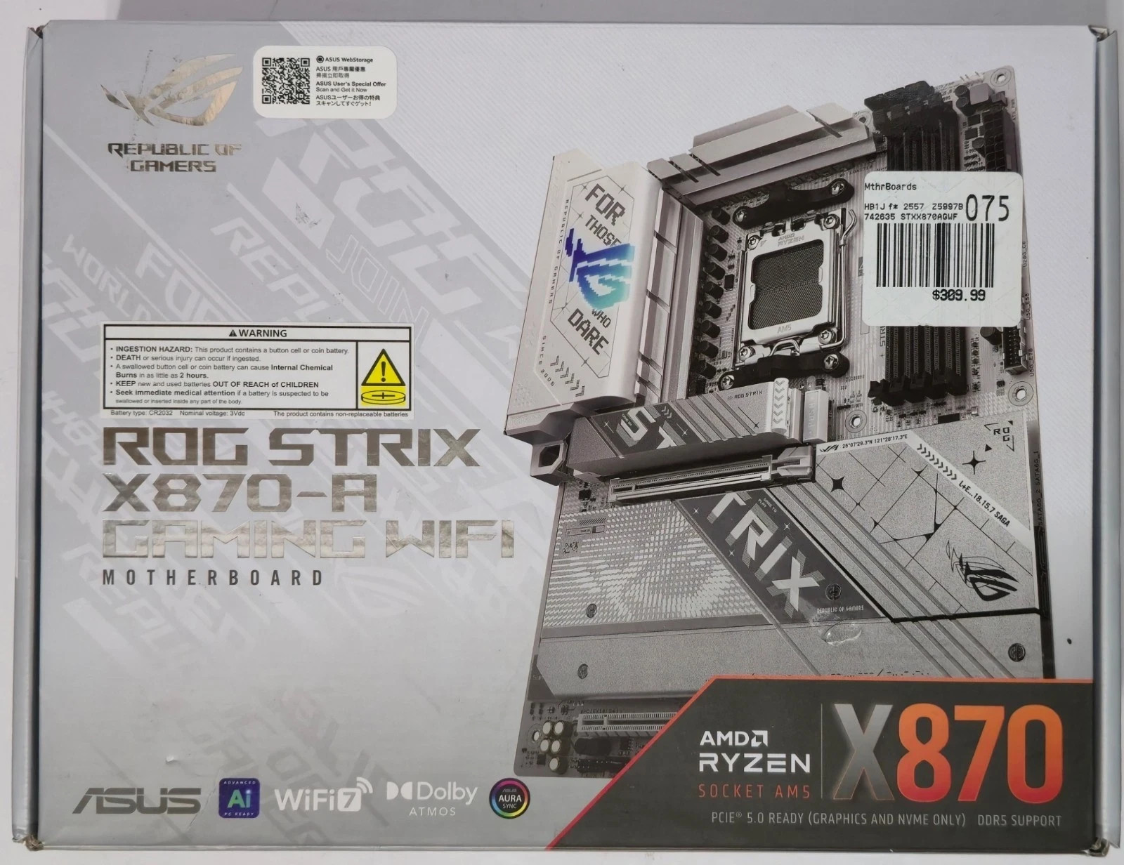 ASUS ROG Strix X870-A Gaming WiFi AMD AM5 X870 ATX Motherboard ASUS ROG Strix X870-A Gaming WiFi AMD AM5 X870 ATX Motherboard