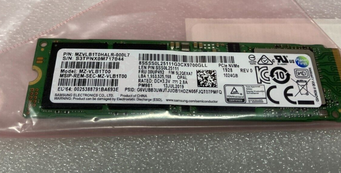 LOT OF 7 Samsung *  1TB MZ-VLB1T00 PM981 PCIe MZVLB1T0HALR NVMe M.2 SSD