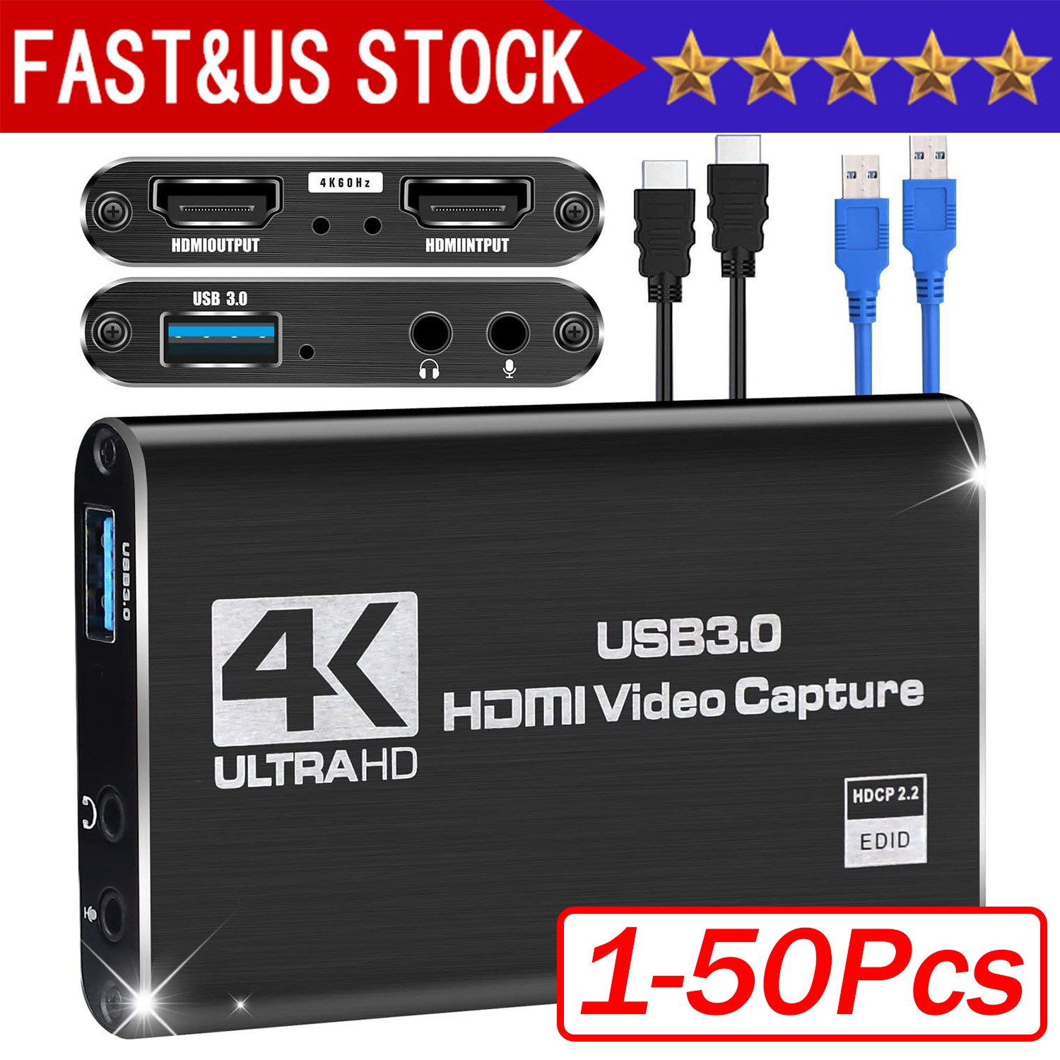 4K Audio Video Capture Card USB 3.0 HDMI Video Capture Device HD Recording Lot 4K Audio Video Capture Card USB 3.0 HDMI Video Capture Device HD Recording Lot