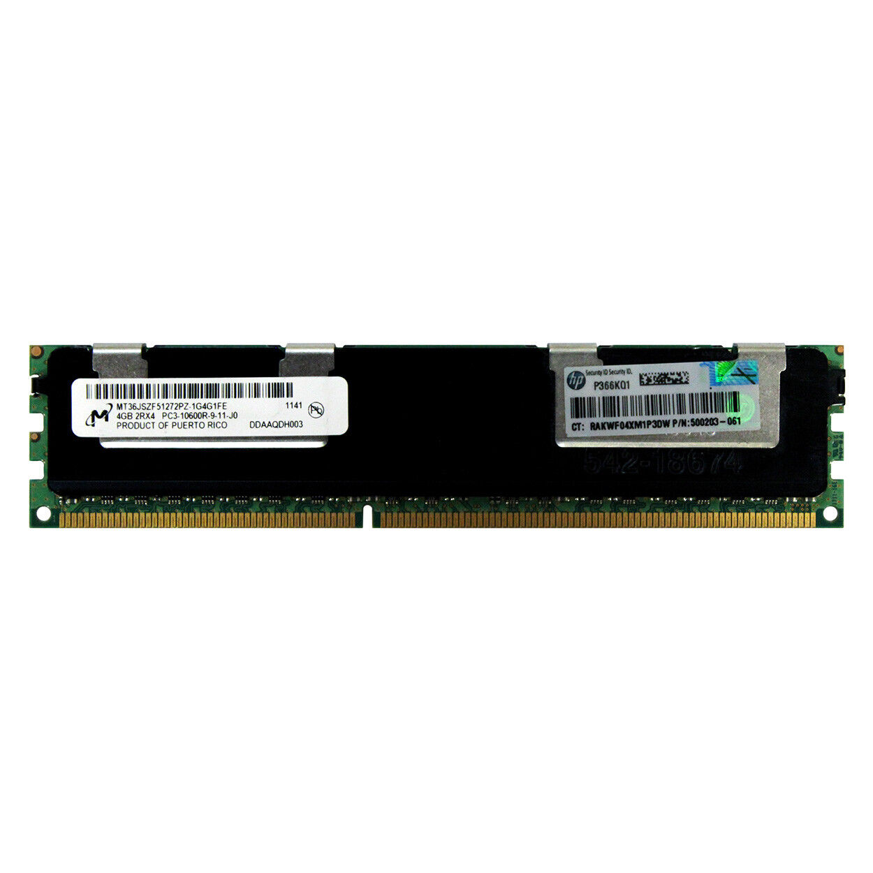 HP Genuine 4GB 2Rx4 PC3-10600R DDR3 1333MHz 1.5V ECC REG RDIMM Memory RAM 1x4G