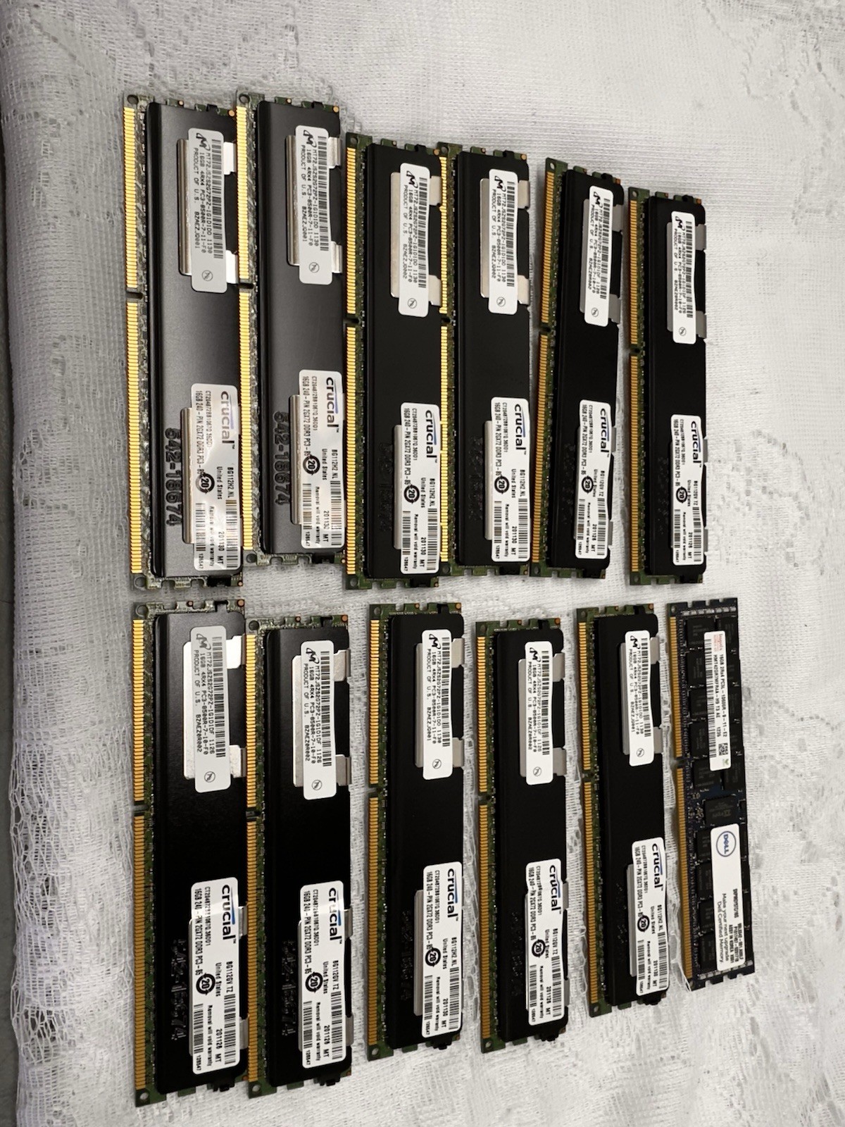 Lot of 12 Crucial Server Memory 16GB (1x16GB) RAM DDR3 . Lot of 12 Crucial Server Memory 16GB (1x16GB) RAM DDR3 .