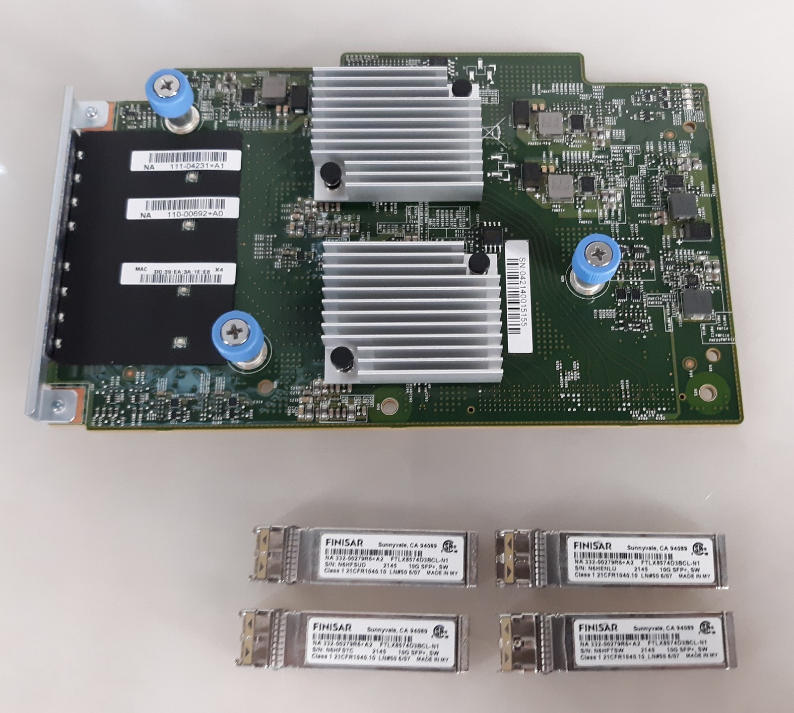 NetApp 111-04231+A1 Mezzanine Card 0101HAG00-000-G TGgn43-03-033 w/ 4x 10G SFP+ NetApp 111-04231+A1 Mezzanine Card 0101HAG00-000-G TGgn43-03-033 w/ 4x 10G SFP+