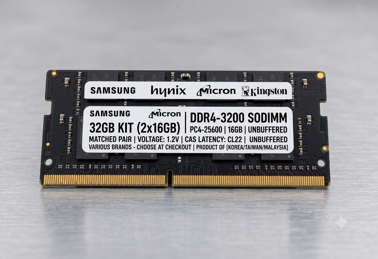 32GB (2x16GB) DDR4 SODIMM Memory Matching Pair Samsung Hynix Micron 2666 3200 32GB (2x16GB) DDR4 SODIMM Memory Matching Pair Samsung Hynix Micron 2666 3200