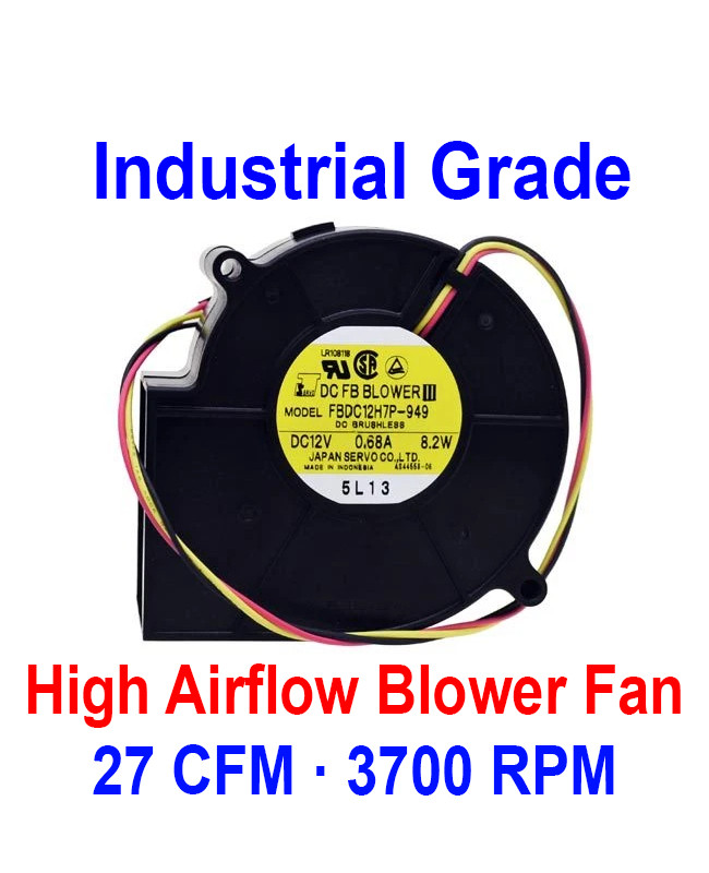 Japan Servo 97×33mm DC12V Blower Fan 27CFM 3700RPM Ball Bearing 3-Wire Tach Japan Servo 97×33mm DC12V Blower Fan 27CFM 3700RPM Ball Bearing 3-Wire Tach