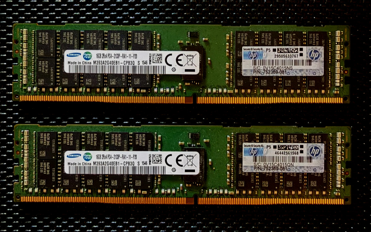 2 -Samsung 16GB DDR4 2133MHz PC4-17000 ECC RDIMM Server Memory M393A2G40EB1 32GB