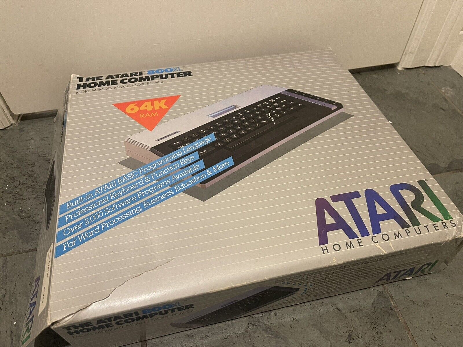 Vintage Atari 800XL Home Computer 64K RAM in Box With Power Supply and Cables
