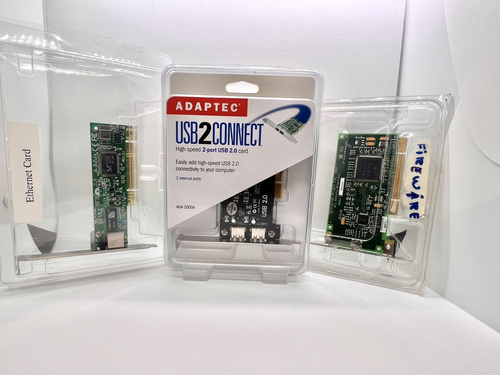 USB 2.0 PCI Card Adaptec, Firewire & Ethernet PCI Card. 3 Pack Combo Lot - NEW USB 2.0 PCI Card Adaptec, Firewire & Ethernet PCI Card. 3 Pack Combo Lot - NEW