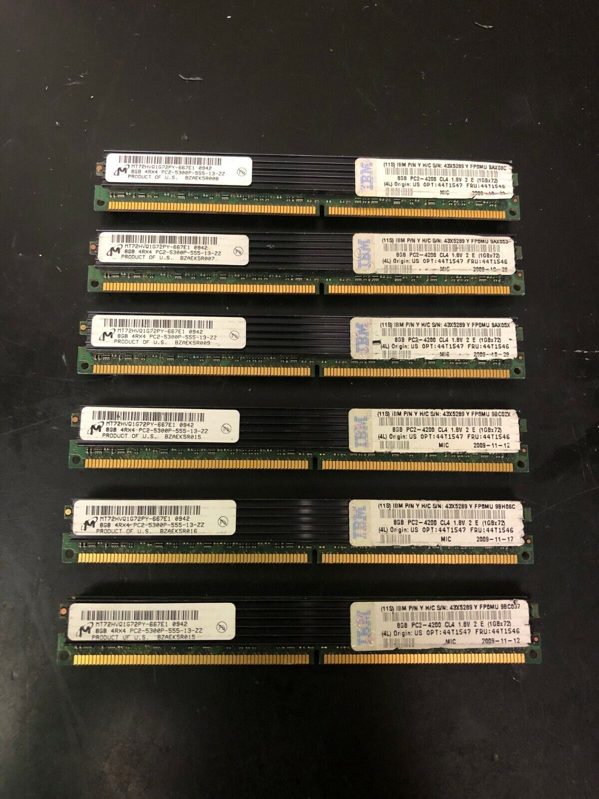 Lot of 6 Micron 8GB 4Rx4 PC2-5300P DDR2 667MHz Server Memory MT72HVQ1G72PY-667E1