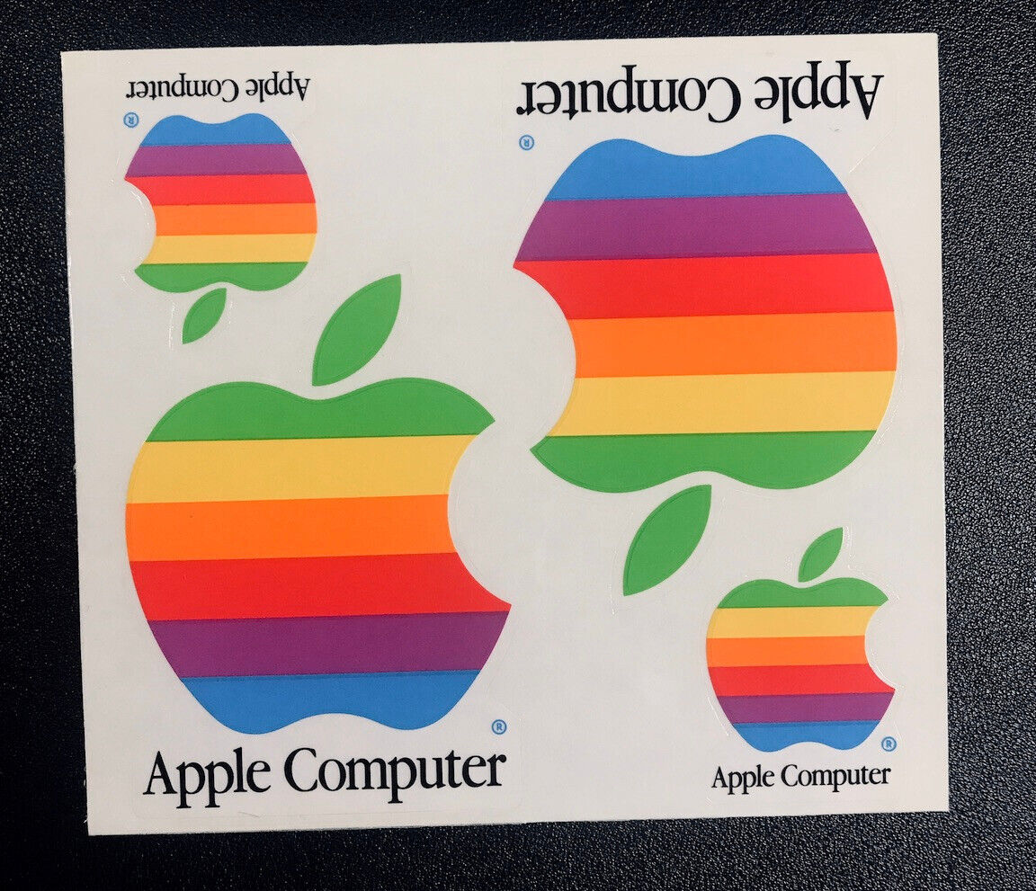 Vintage Apple Computer Stickers 1990 Rainbow Apple Decals Sheet 