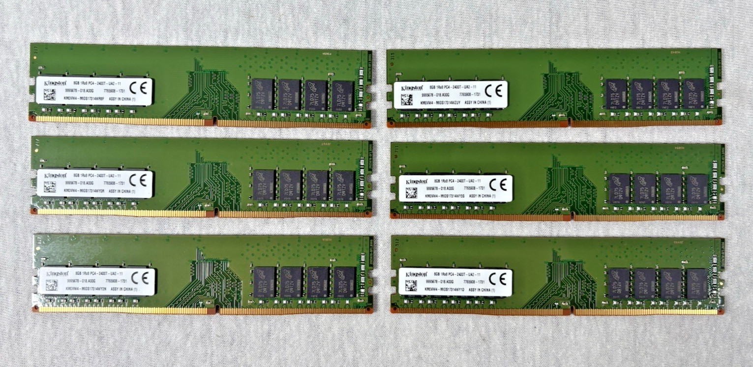 Lot of 6 # Kingston KM0VW4-MIDS17314V5J6 8GB DDR4-2400MHz PC4-2400T Desktop RAM