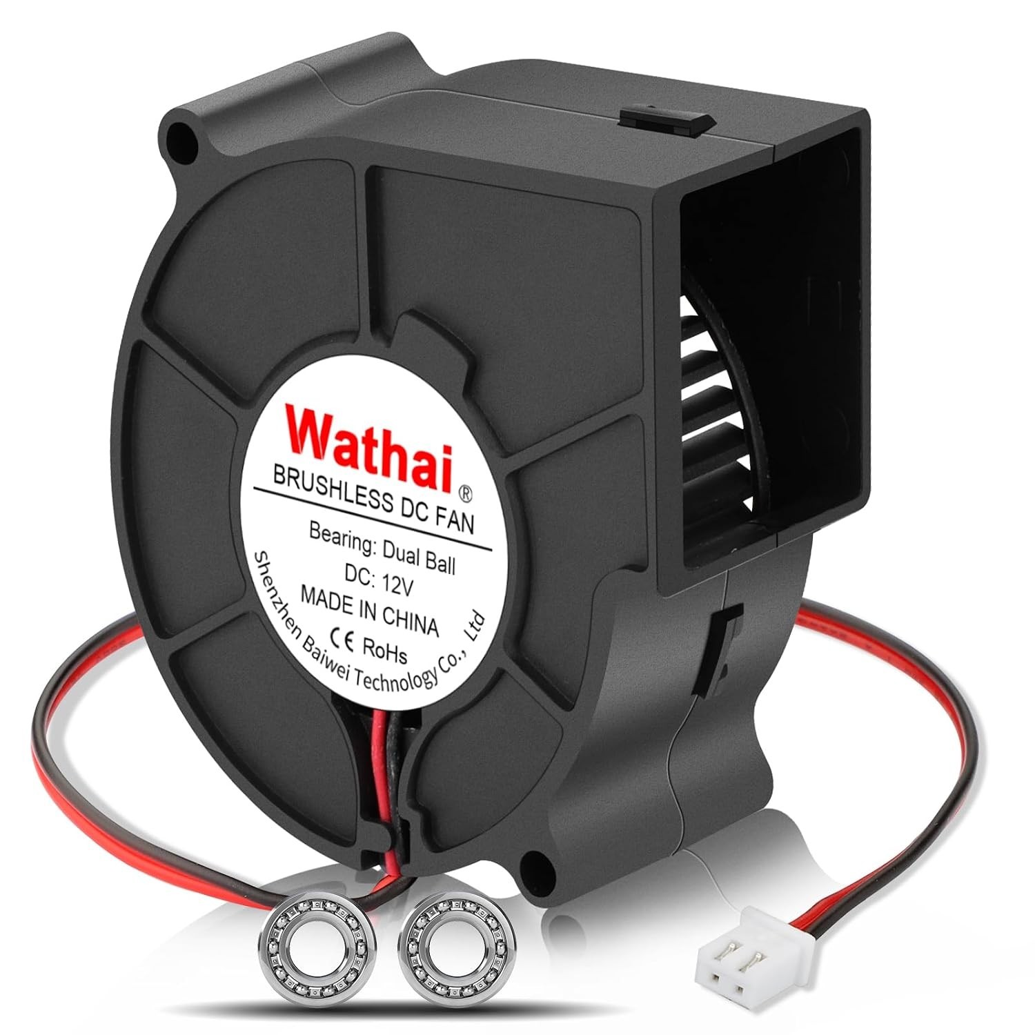 Wathai 75mm x 30mm 12V Blower Cooling Fan Dual Ball 12 Volt DC Centrifugal... 