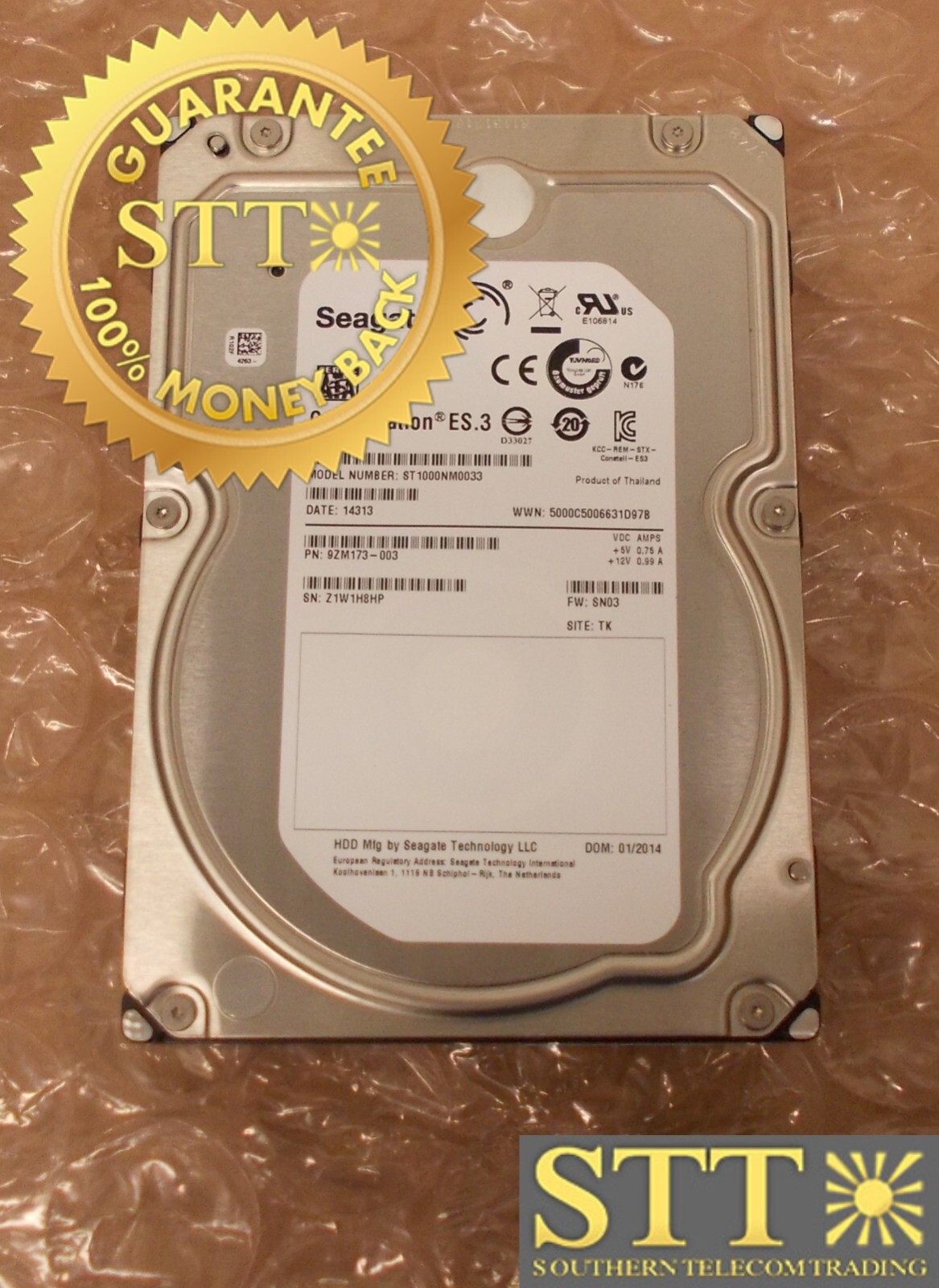 ST1000NM0033 SEAGATE CONSTELLATION ES.3 1TB 7.2K RPM 6G/S 128MB SATA 3.5