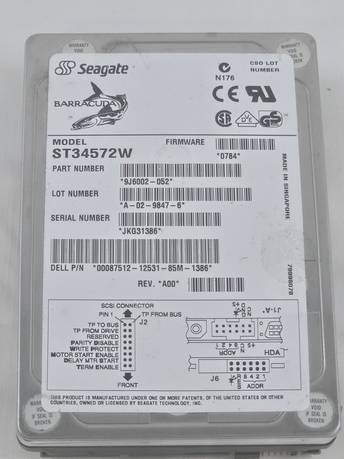Seagate Barracuda ST34572W 4.5GB 50-Pin SCSI-2 Hard Drive HDD 9J6002-052 Seagate Barracuda ST34572W 4.5GB 50-Pin SCSI-2 Hard Drive HDD 9J6002-052