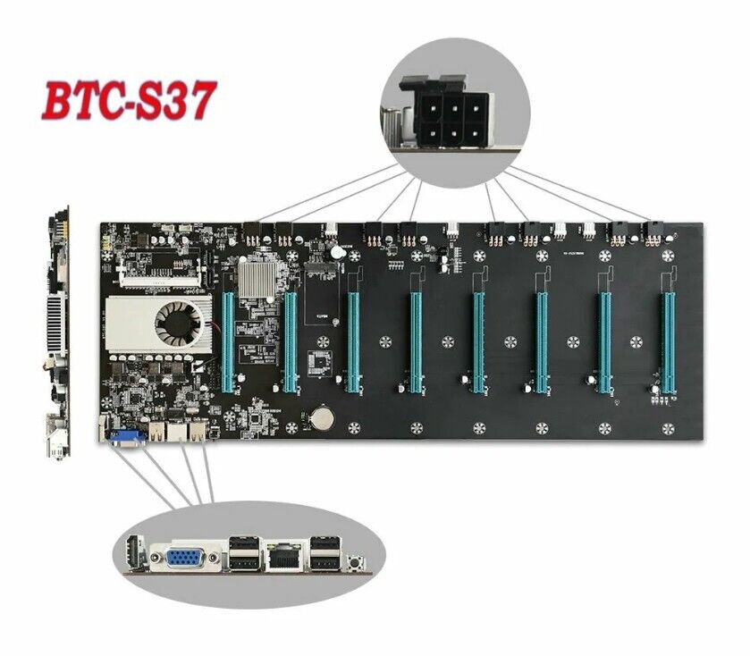 BTC-S37 Mining Motherboard 8 GPU Memory Slot Card CPU DDR3 HDMI
