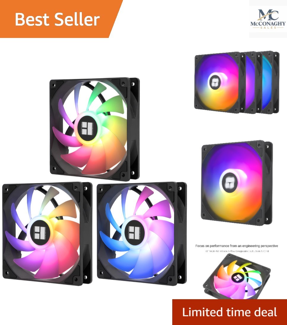 Quiet 120mm ARGB PWM Fan - 66.17 CFM High Airflow for Desktop Cooling (3x)