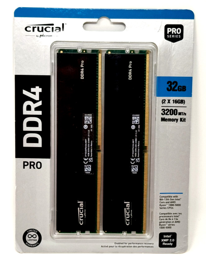 Crucial Pro 32GB (2 x 16GB) 288-Pin PC RAM DDR4 3200 (PC4 25600) Desktop Memory Crucial Pro 32GB (2 x 16GB) 288-Pin PC RAM DDR4 3200 (PC4 25600) Desktop Memory