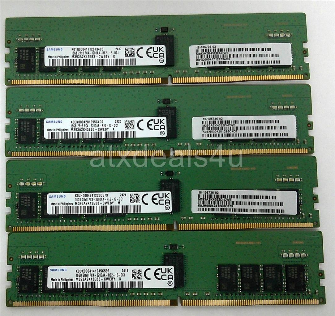 Samsung 64GB (16GBx4) 16GB 2Rx8 PC4-3200AA M393A2K43EM3-CWENY DDR4 Server Memory
