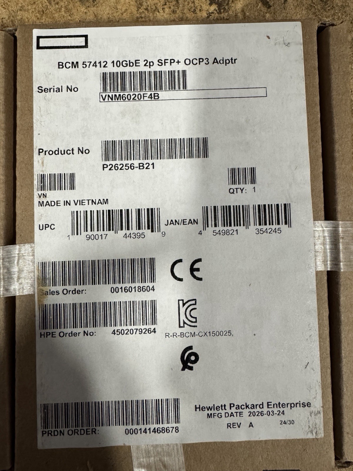 New HPE Broadcom 57412 2 port 1 10 Gigabit OCP Card P26256-B21 New HPE Broadcom 57412 2 port 1 10 Gigabit OCP Card P26256-B21