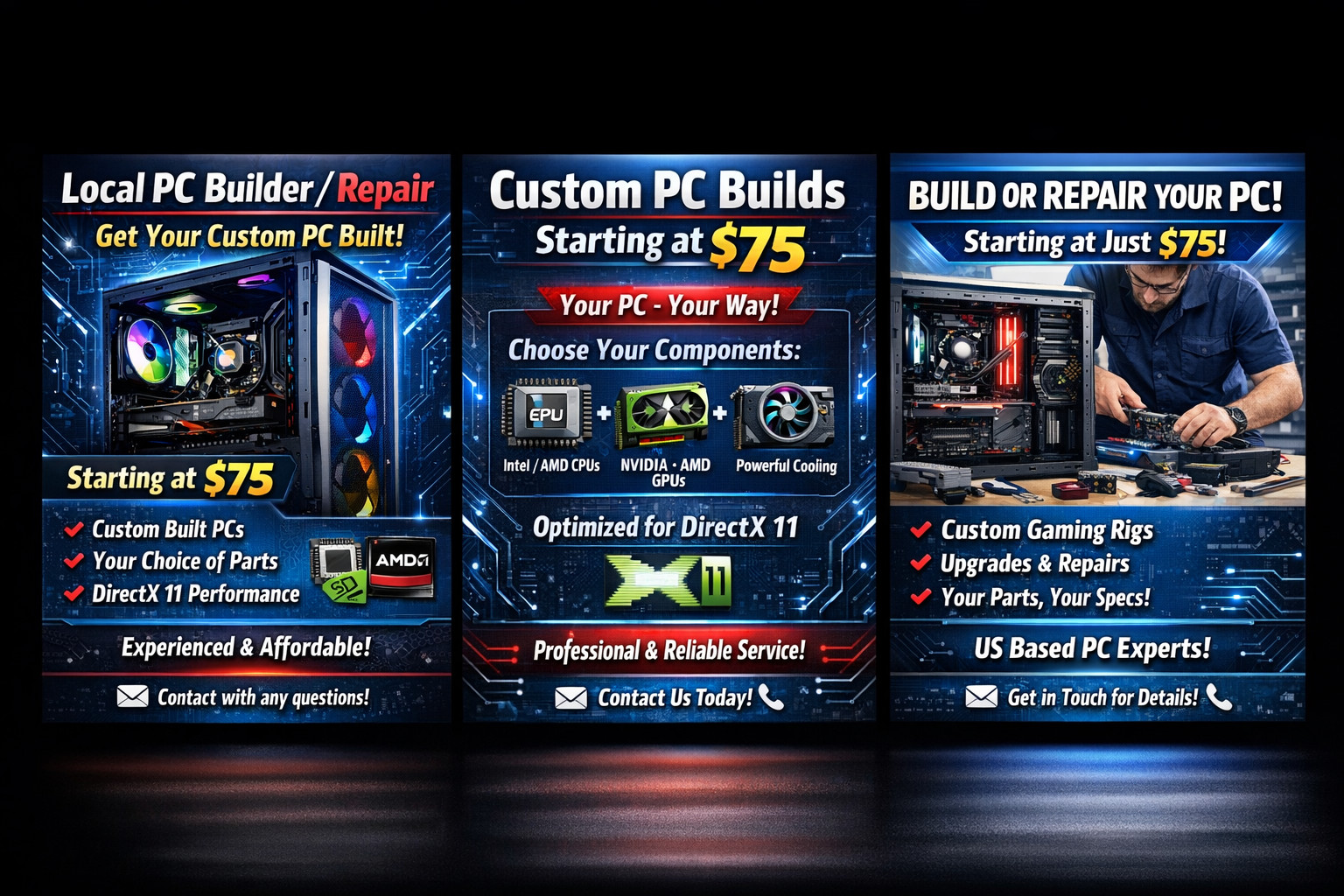 Local PC Builder/Repair will help build your pc Starting off at $75, 4 finished Local PC Builder/Repair will help build your pc Starting off at $75, 4 finished