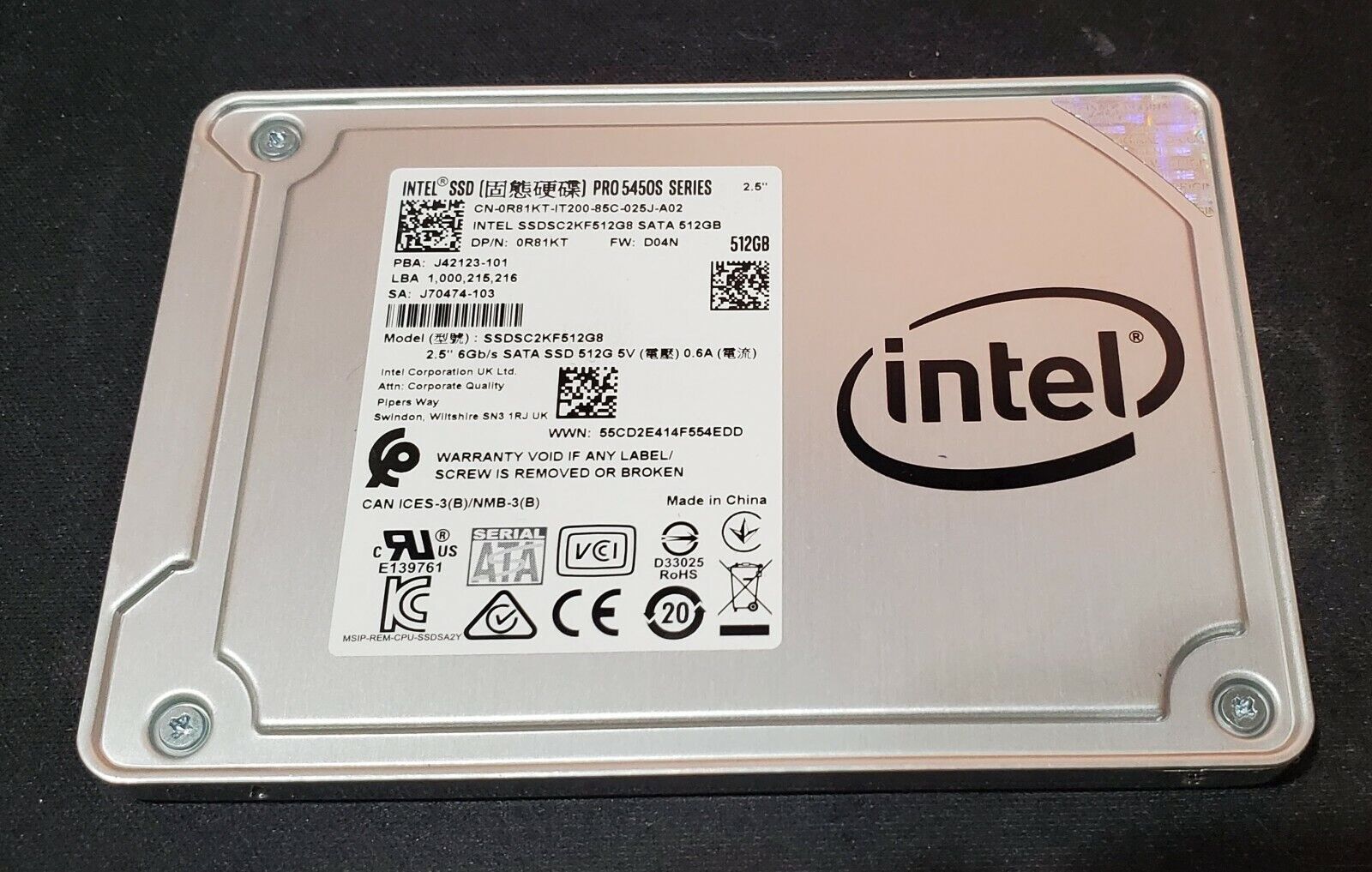 Intel SSD Pro 5450s Series 512GB SATA 3.0 6Gb/S