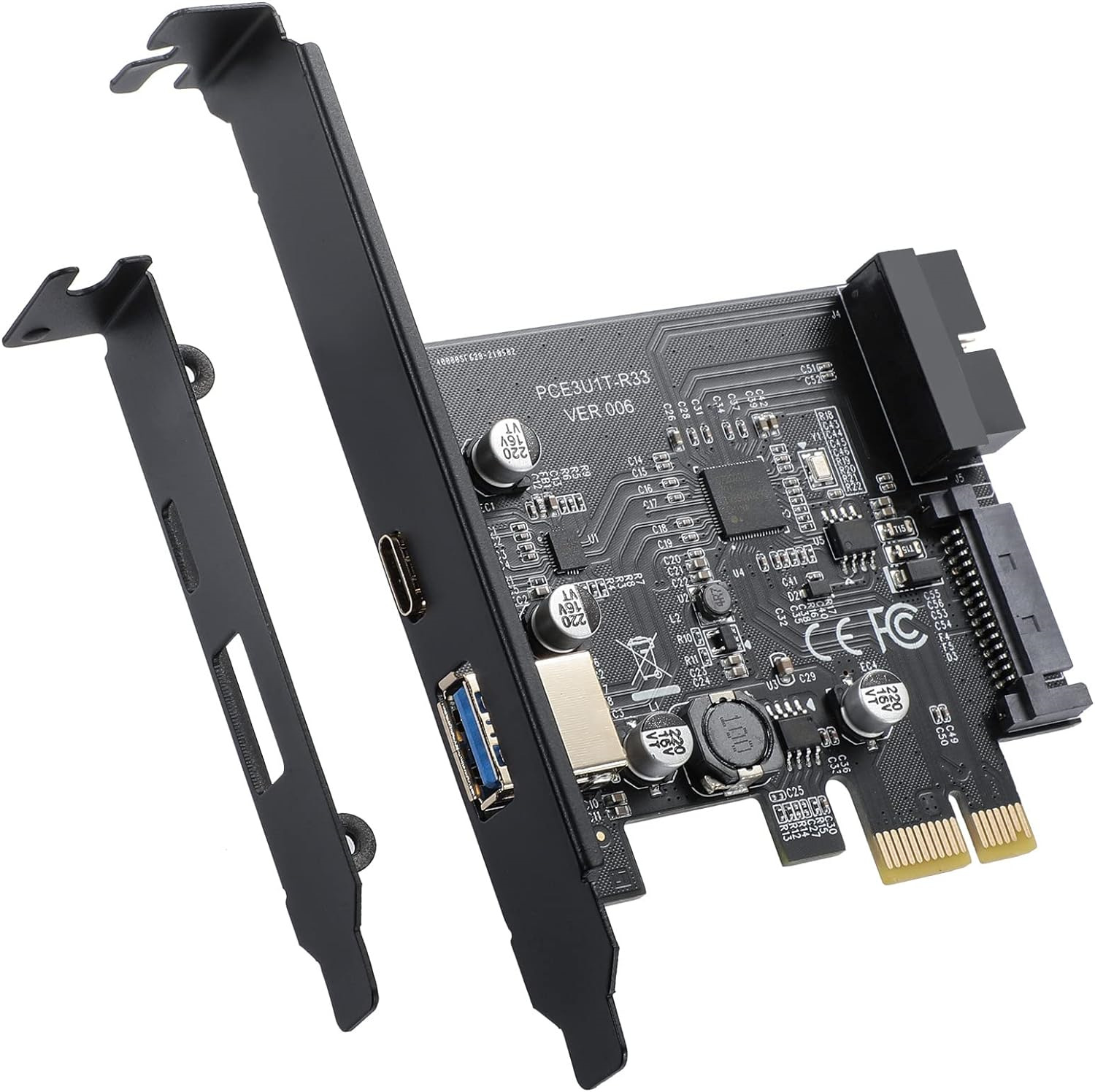 PCI-E 1X to USB 3.2 Gen1 5Gbps 2 Ports(Type C+ Type A) Expansion Card,With 19PIN