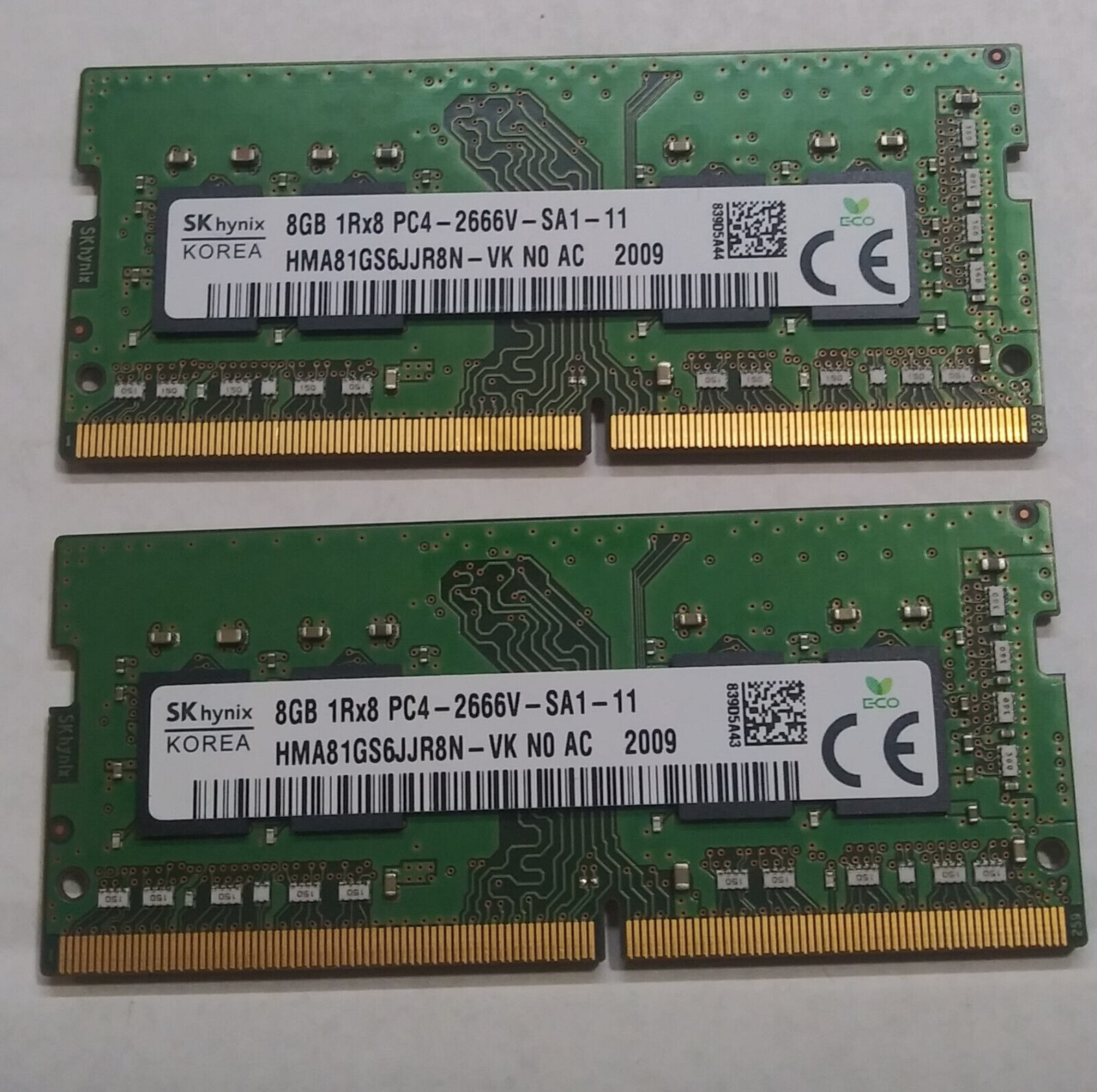 Lot of 2 SK Hynix 16GB (2x8GB) PC4-2666V (HMA81GS6JJR8N-VK) DDR4 Laptop Ram