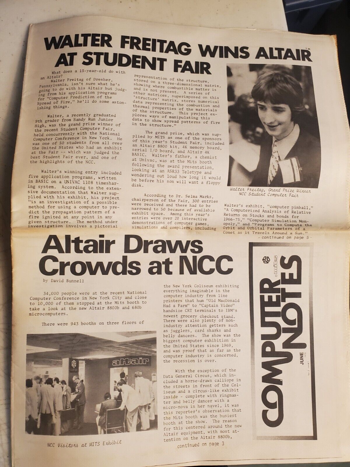 MITS Altair Computer Notes Magazine JUNE . 1976 Volume 2 Issue 1 ORIGINAL VTG