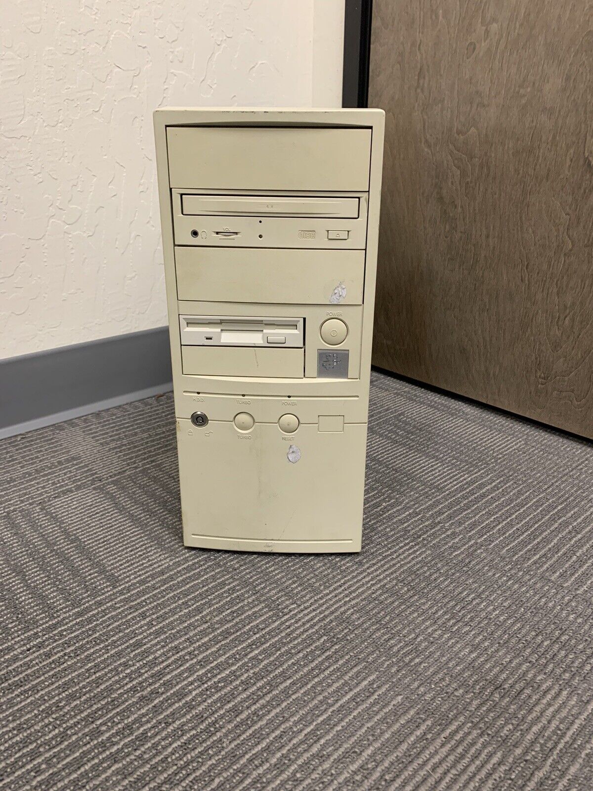 Vintage Baby AT Computer Tower Case with PSU + CD Drive/Floppy - READ