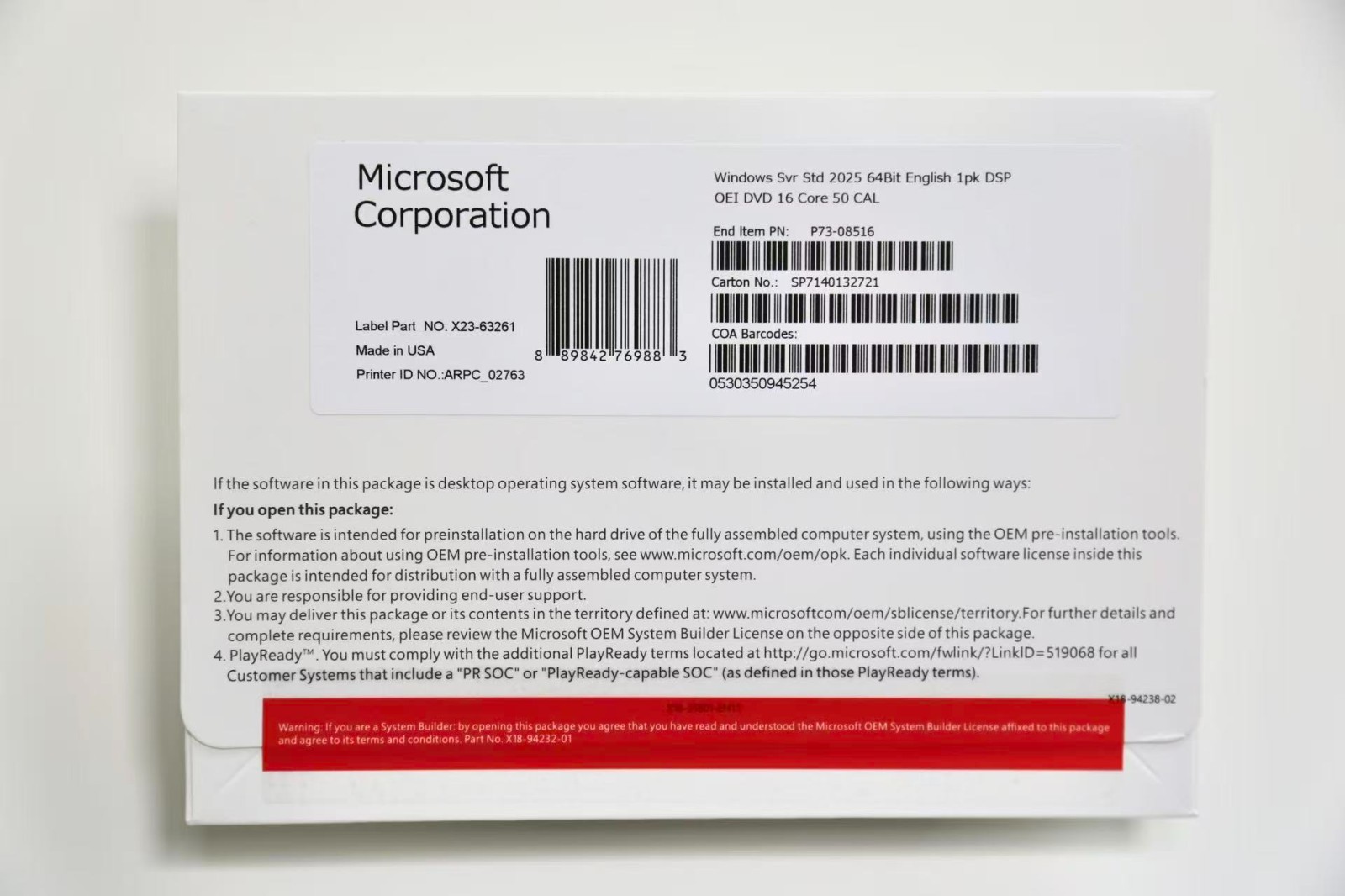 Microsoft Windows Server 2025 Standard 64Bit 16 Core-50 CALs DVD With Key Sealed Microsoft Windows Server 2025 Standard 64Bit 16 Core-50 CALs DVD With Key Sealed